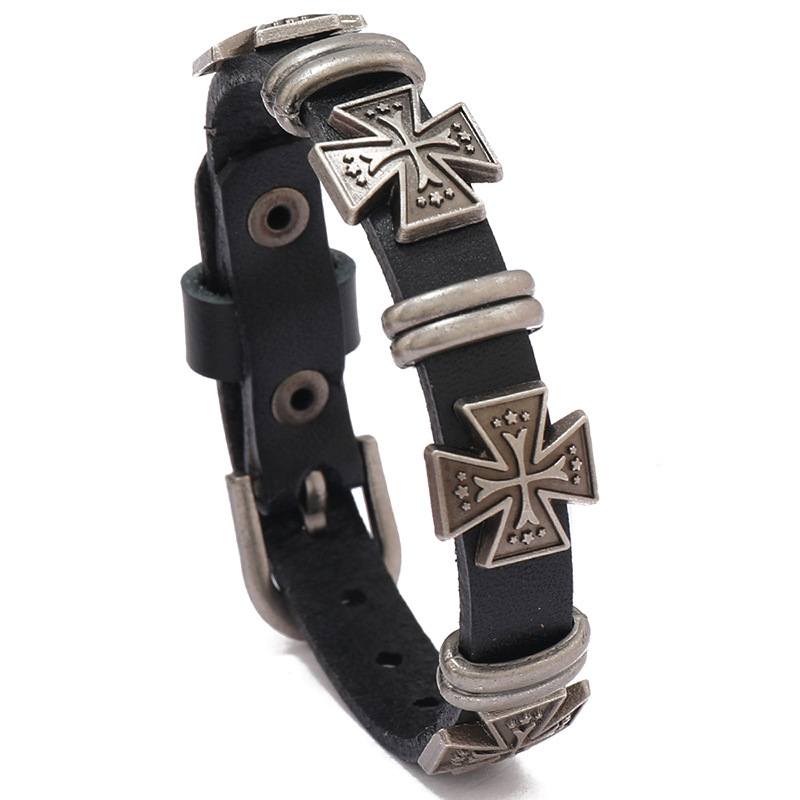 Creative Simple Punk Style Clothing Accessories Personalized European and American Cross Cowhide Bracelet Fashion Trend All-match Jewelry