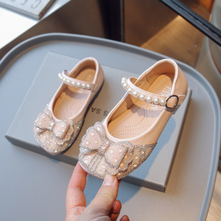 Children's Lace Performance Little Girl Little Leather Shoes 2023 New Summer Princess Shoes Bow Rinty Shoes