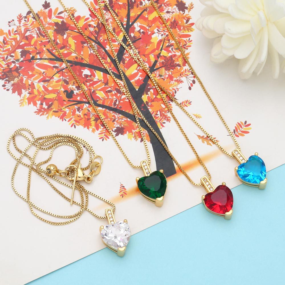 Fashion Heart Shape Copper Necklace Inlay Zircon Copper Necklaces