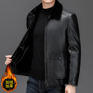 Winter New Men's Fur All-In-One Men's Business Casual Velvet Thickeneded Middle-Aged Lapel Leather Jacket Fur