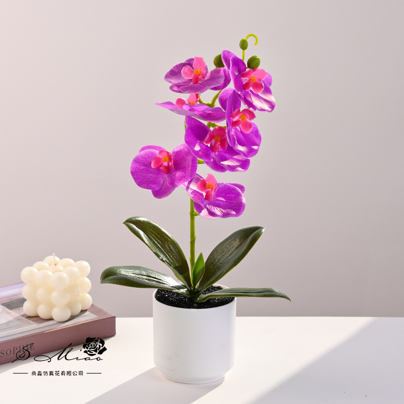 Flor artificial con tacto real, pequeño bonsái de phalaenopsis, flor artificial, adorno decorativo elegante y creativo, planta verde artificial, planta artificial en maceta. image 7