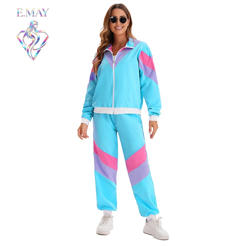 Foreign trade Carnival disco stage party performance clothing 80's retro trend sportswear jacket and pants