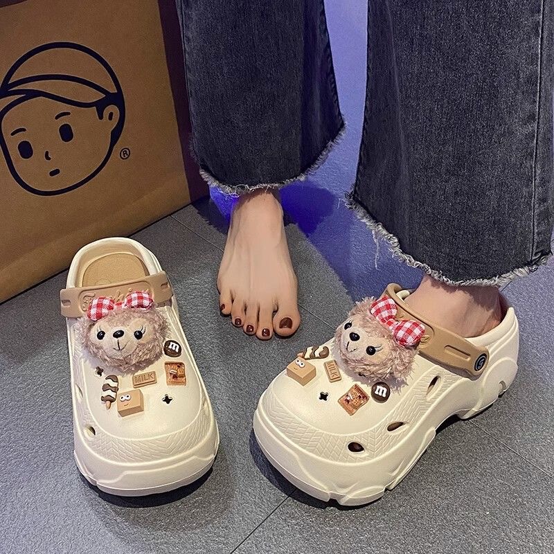 Plush Cute Thick-soled Cave Shoes Women's Outdoor Wear High-heeled Fashion Shoes Trendy Shoes EVA Sandals and Slippers Trendy European and American Cross-border