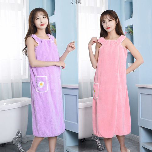 Adult bath towel can be worn with women's knee-length bath skirt, versatile thick bath skirt for plus-size 80-170 lbs, spaghetti strap quick-dry robe