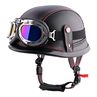 Motosiklet kaskı (dəbilqə): Motorcycle Helmet for Men and Women - black-and-red-line-colored-goggles-m