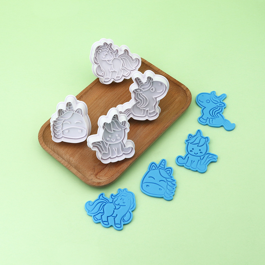Blanco 3d unicornio molde de galleta de dibujos animados tridimensional galletas de glaseado diy simulación de fondant herramienta de horneado galletas