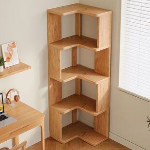 Solid Wood Corner Cabinet Floor Bookshelf Storage Rack Living Room Corner Storage Rack Simple Corner Multi-Layer Storage Bookcase