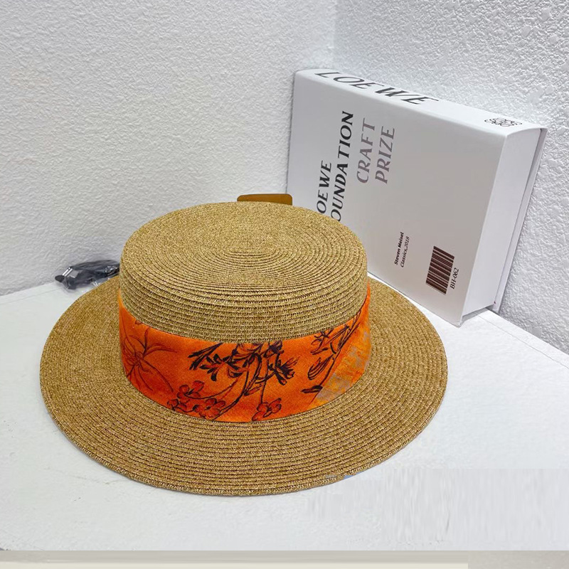 Retro Flat Top Printing Chain Strap Straw Hat Summer Holiday Concave Shape Sun Protection Hat display picture 3