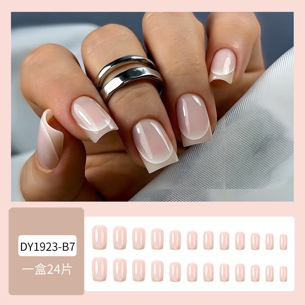 24 piezas de uñas de manicura francesa rosa europea, parche de uñas degradado blanco