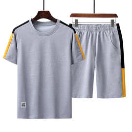 夏季新款圆领T恤短袖套装学生帅气跑步五分裤运动休闲青少年套装