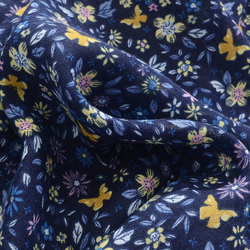 Vintage estilo étnico púrpura mariposa azul pequeña bufanda de seda floral cáñamo impreso artístico todo-fósforo chal de algodón y lino sensación bufanda