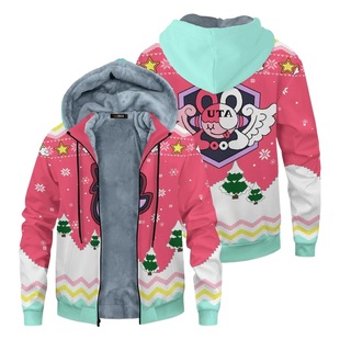 Amazon classic anime cosplay one piece 3D printed hooded zipper fleece-lined thickened sweater casual