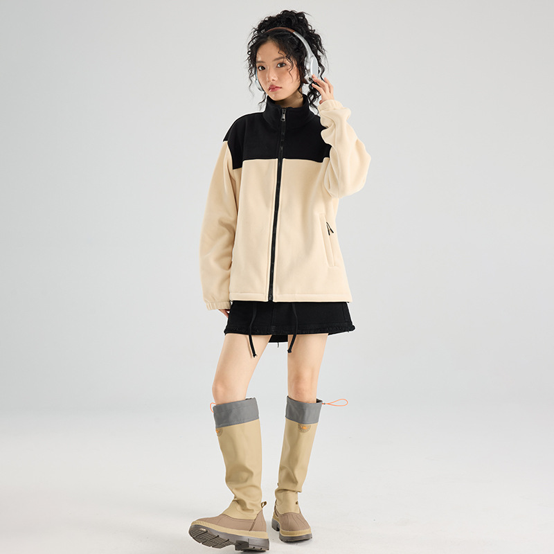 2910 invierno abrigo de grafeno abrigo de terciopelo pareja de cuello vertical empalmado chaqueta casual suelta