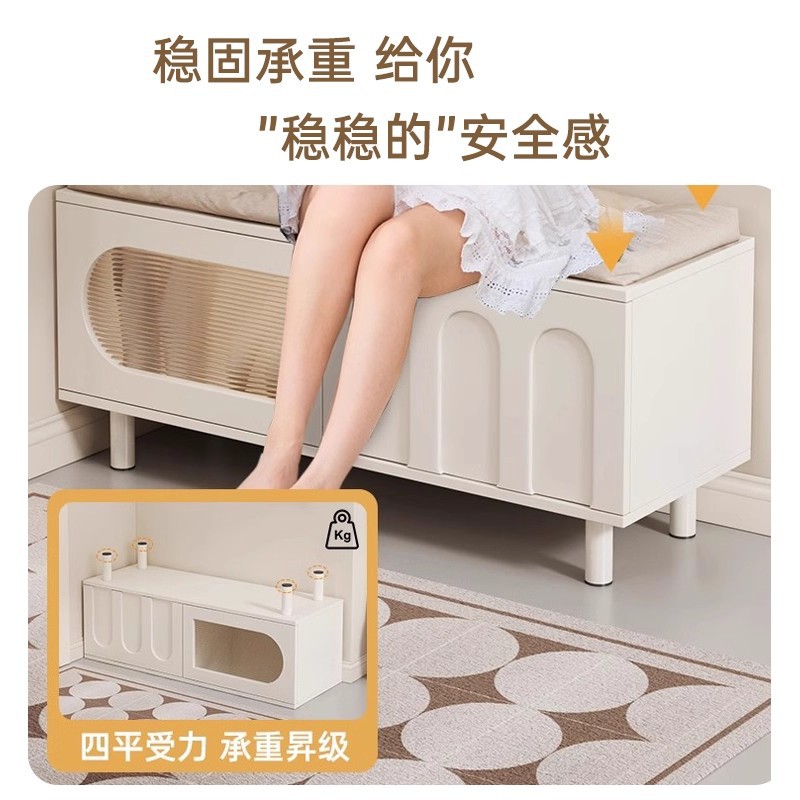 Taburete de cambio de zapatos doméstico crema de viento pequeño tipo de casa se puede sentar en el armario de zapatos puerta de entrada taburete de asiento integrado taburete largo