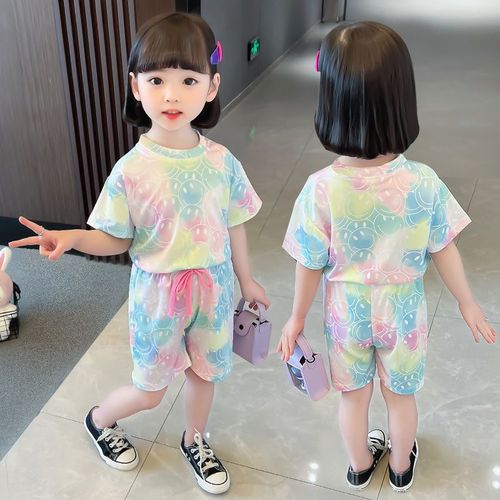 Girl's Internet Celebrity Set 2025 Summer New Middle and Small Children's Clothing Girl Baby Summer Short Sleeve Thin Two-Piece Set