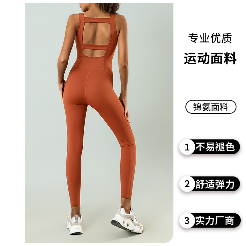 Ropa de fitness de una sola pieza europea y americana con almohadilla en el pecho espalda apretada Pilates entrenamiento yoga mono