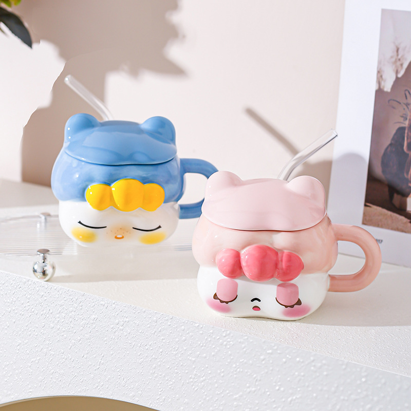 Creativa y encantadora chica taza de paja de cerámica taza para una chica mejor amiga práctica regalo de cumpleaños taza acompañante regalo