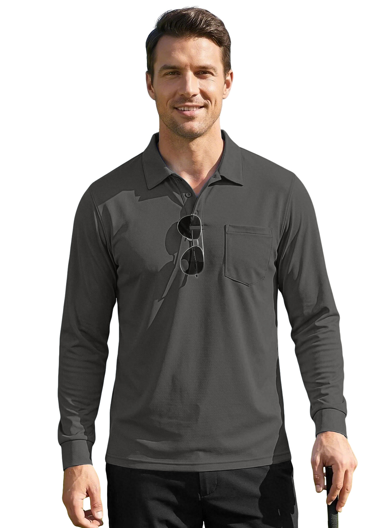 Europa y Estados Unidos tk otoño solapa seca rápida de color sólido táctica al aire libre ojos de pájaro manga larga camiseta de manga larga Amazon polo hombre
