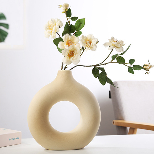 Ceramic crafts living room flower arrangement home Nordic ins style ceramic bottle ornaments creative round hydroponic dry vase