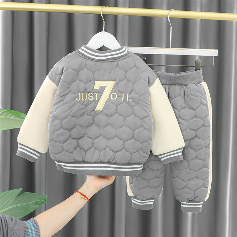Boys' Winter Thickened Set New Plush Clip Casual Cotton Baseball Suit Cartoon Two Piece Baby Children's Wear_voghion.com