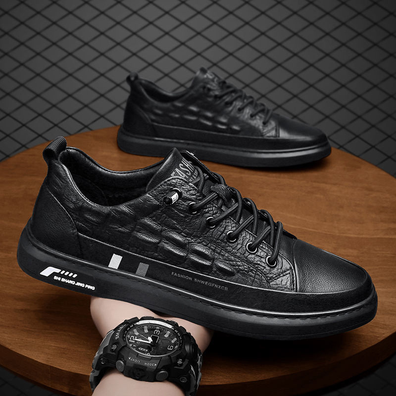 Zapatos de hombre primavera 2024 nuevos zapatos de skate hombre zapatos de cuero casuales tendencia versátil zapatos de cocinero zapatos antideslizantes y resistentes al desgaste para hombre