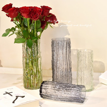 网红轻奢冰川花瓶玻璃透明ins风客厅餐桌摆件水培鲜花树纹插花瓶