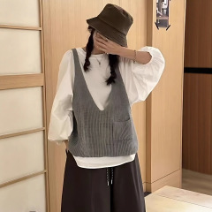 针织马甲衬衫两件套女2025秋装新款休闲宽松洋气上衣背心时尚套装