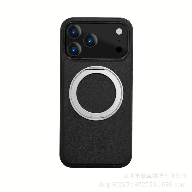 适用iPhone17promax 旋转支架手机壳360度磁吸商务素皮防摔保护套|undefined