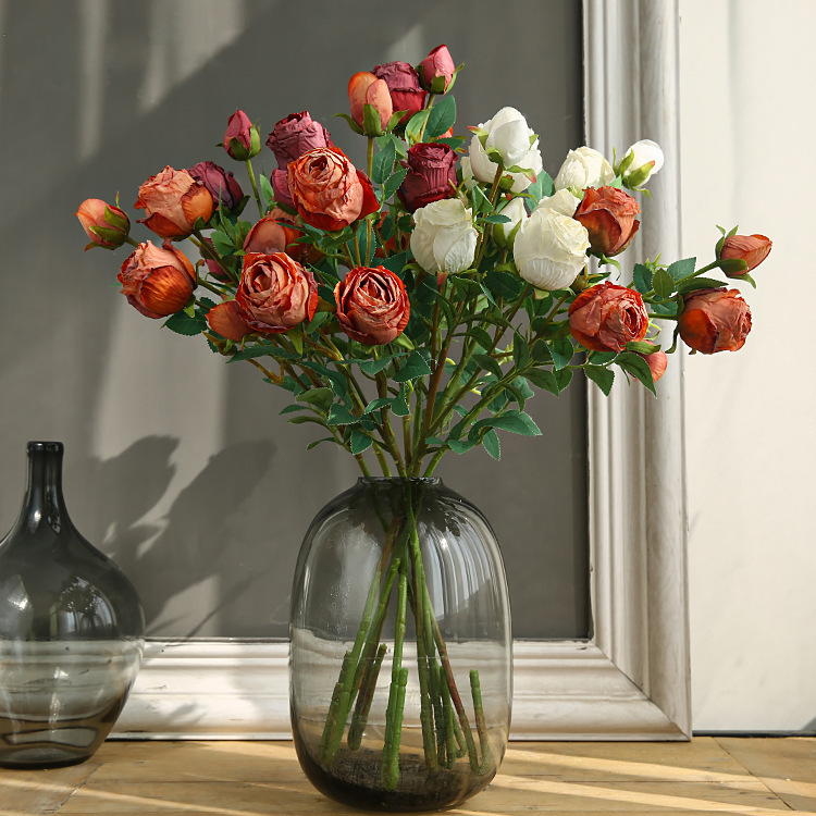Simulated Flower Edged Rose Home Indoor Dining Table Flower Arrangement Flower Year-end Flower Wedding Celebration Wedding Decoration Artificial Flower