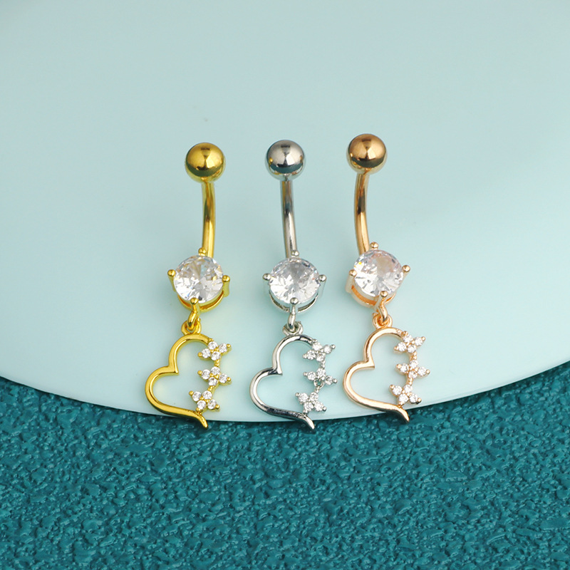 Zircon Flower Belly Button Ring Rose Gold Stainless Steel Body Jewelry detail image 7