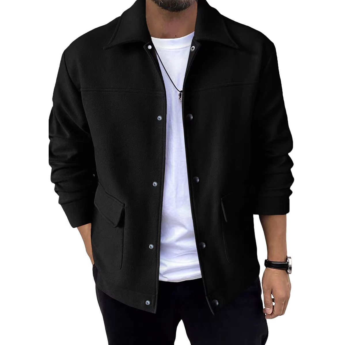 Transfronterizos Europa y América Amazon nuevo hombre chaqueta de lana con solapa otoño y invierno británico chaqueta cálida casual versátil