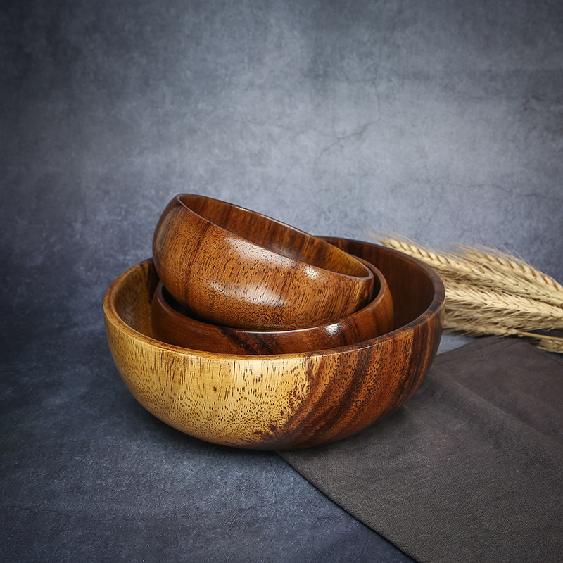 相思木碗日式木盆木質(zhì)餐具家用和面盆水果盤沙拉碗整木湯碗木制缽