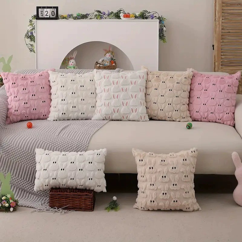 Cross-Border Easter Bunny Pillow Cover Plush Cushion Cover Fun Holiday Decoration Living Room Sofa Cushion Cover Wholesale