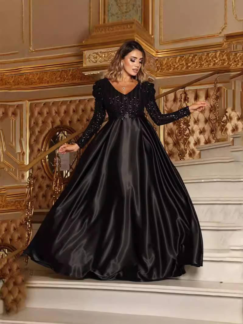 2024 Nouveau commerce extérieur européen et américain Vêtements pour femmes Station indépendante V profond Big Swing Jupe longue sexy Traînant Banquet Robe de soirée Nouveau style