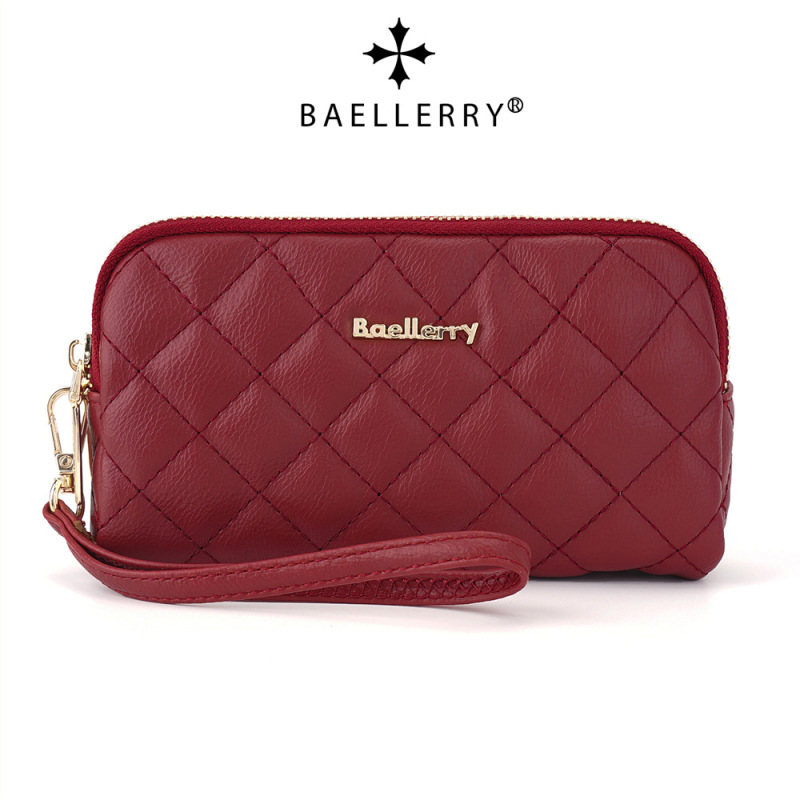 Cross-border New Women's Long Hand Clutch Baellerry Lingge Double Zipper Mobile Wallet Coin Purse