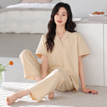 短袖长裤睡衣女夏季纯棉2025年新款女士甜美开衫家居服2025年新款