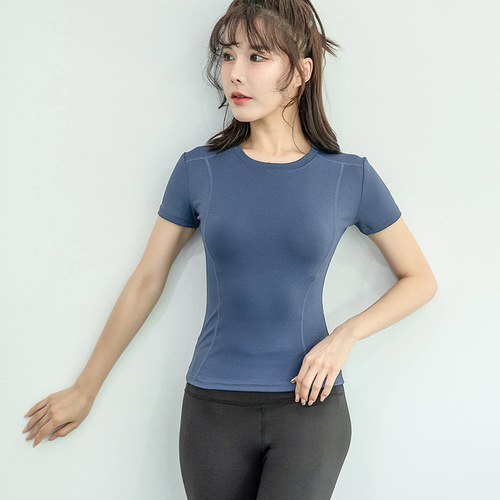 Women's Yoga Pants Athletic Fitness Clothes Tight Running Sweat Absorbent Quick Dry Clothes Slimming Tight Yoga Short Sleeve T-Shirt