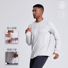 秋季亚马逊透气圆领长袖健身速干衣 套头纯色防晒运动跑步t恤男