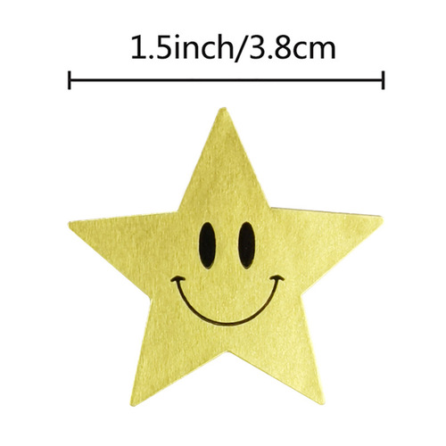 Wholesale golden five-pointed star smiley face sticker 3.8cm gift decoration reward sticker sticker sticker