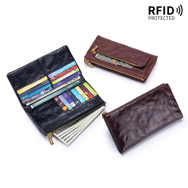 First-Layer Cowhide Long Wallet for Women, Multifunctional, Vintage Style, High Aesthetic Value, Large Capacity, Multiple Card Slots First-Layer Cowhide Long Wallet for Women, Multifunctional, Vintage Style, High Aesthetic Value, Large Capacity, Multiple Card Slots