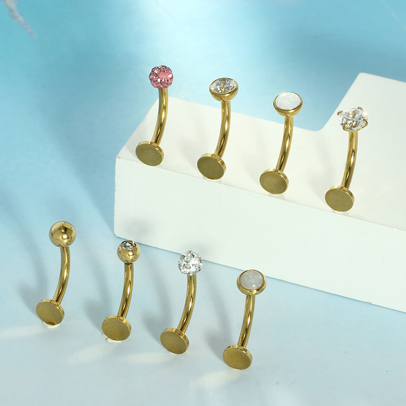 Stainless Steel Curved Barbell Navel Ring Multi-Diamond Belly Button Piercing Jewelry Fashion Silver 2025 Summer detail image 6
