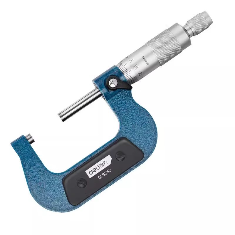 得力DL9350 外径千分尺(银)25-50mm 高精度数显机械测厚度尺校准