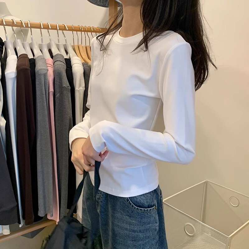 300g American Retro White T-Shirt for Women, Regular Shoulder, Long Sleeves, New Autumn Style, Inner Layer Base Shirt, European Style Slim Fit Top 300g American Retro White T-Shirt for Women, Regular Shoulder, Long Sleeves, New Autumn Style, Inner Layer Base Shirt, European Style Slim Fit Top