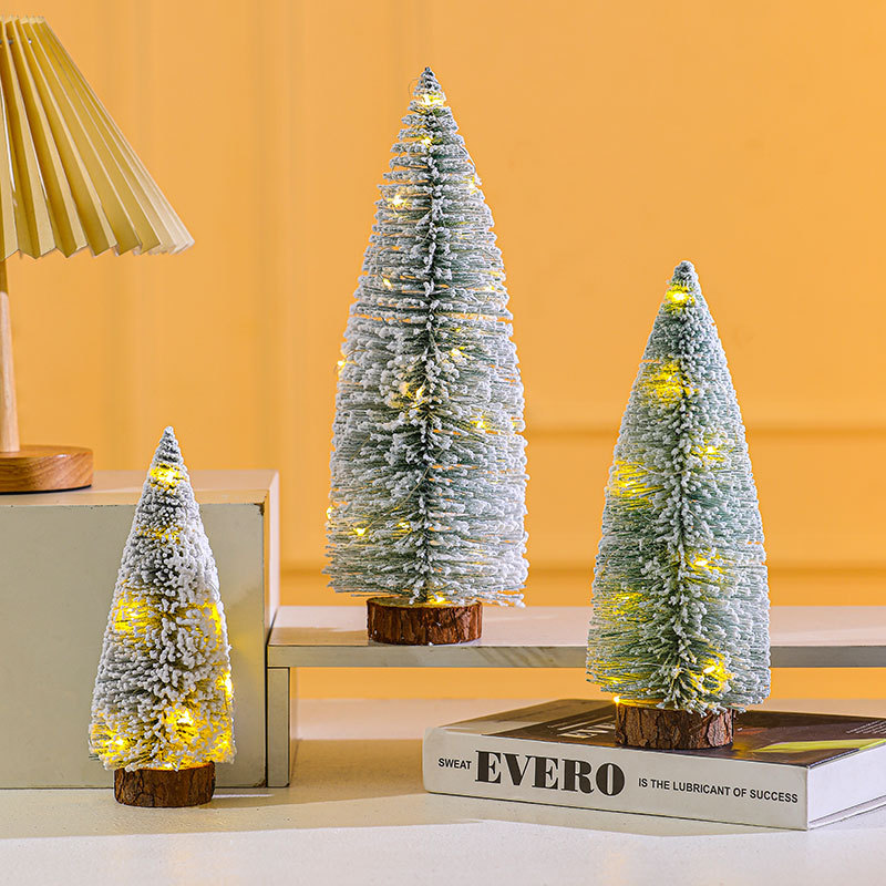 New Christmas decoration sticky mini snow Christmas tree desktop ornaments flocked cedar tree scene arrangement gifts