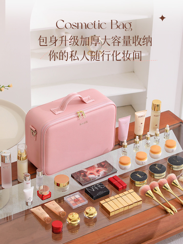 Bolsa de cosméticos al por mayor de fábrica 2025 nuevo estilo con espejo de luz LED productos para el cuidado de la piel almacenamiento de belleza maquillaje portátil de gran capacidad