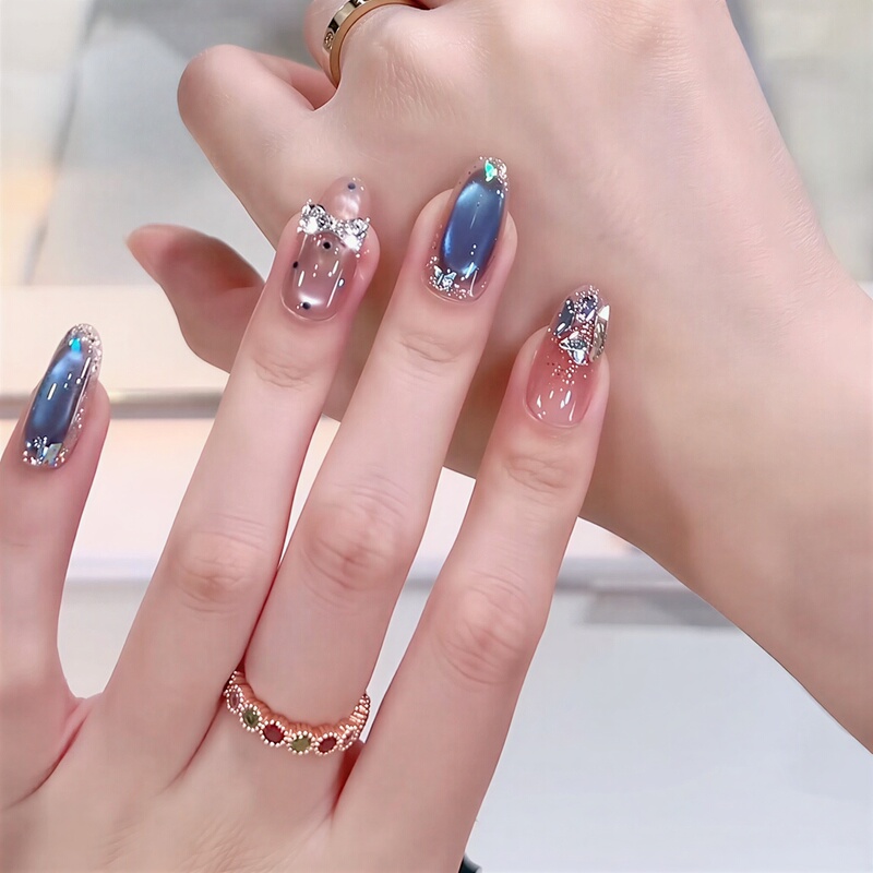 【Blue Bow】Purely Handmade Wearable Nails, High-End Luxury Wearable Purely Handmade Nail Tips, 10 Pieces 【Blue Bow】Purely Handmade Wearable Nails, High-End Luxury Wearable Purely Handmade Nail Tips, 10 Pieces