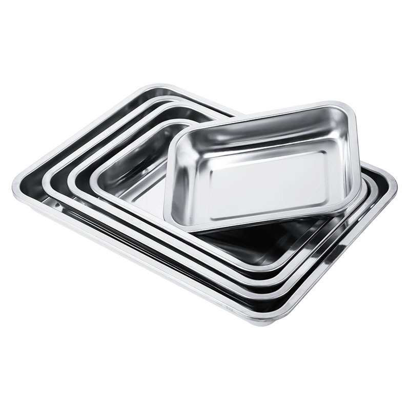 ステンレスのお皿の長方形のトレーの正方形の皿は鉄盤ビジネスの蒸しご飯の水餃子の皿を深めて焼きます。