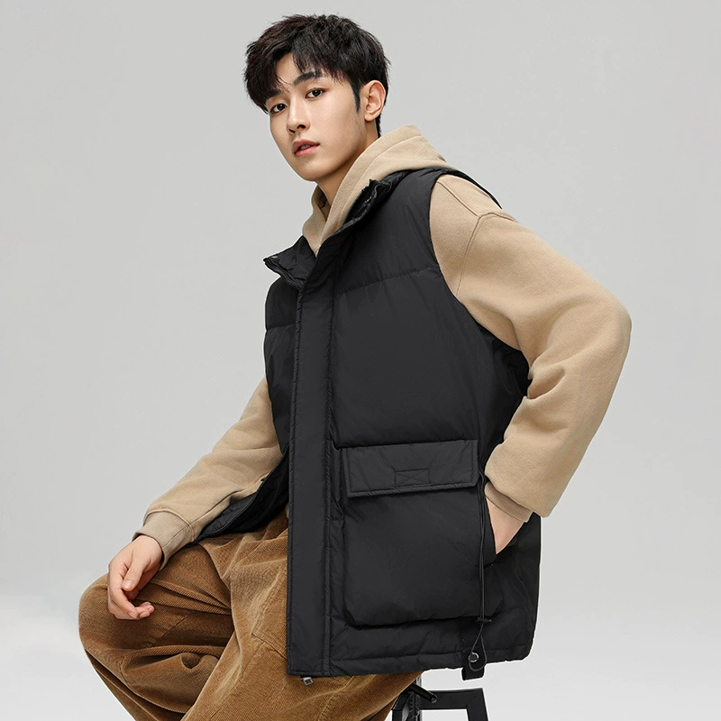 Пуховик мужской жилет прилив прямая трансляция свободный плюс размер на открытом воздухе трансграничный маникюр сплошной цвет с двумя воротником