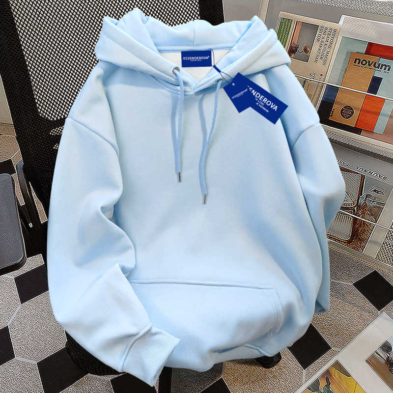 American-Style Trendy Brand Loose Light Blue Hooded Sweatshirt for Women, Autumn and Winter Casual Lazy Thin Versatile Solid Color Top American-Style Trendy Brand Loose Light Blue Hooded Sweatshirt for Women, Autumn and Winter Casual Lazy Thin Versatile Solid Color Top