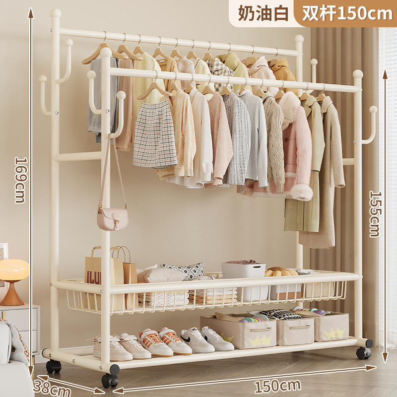 可移动晾衣架家用卧室落地式双杆衣帽架简易加粗收纳置物架批发|undefined